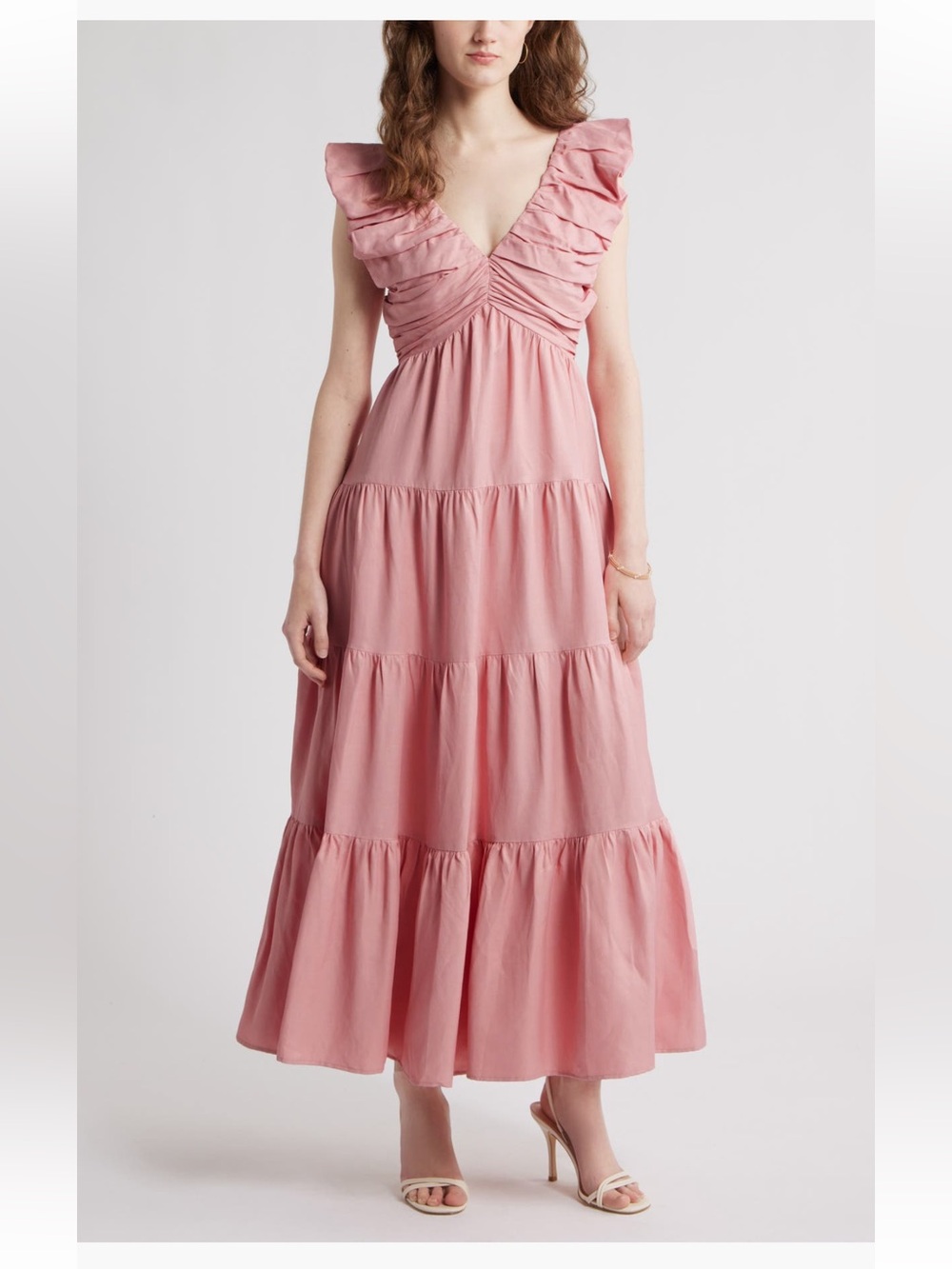 Chelsea28 Ruffle Maxi Dress Pockets Pink Beauty Medium NWT